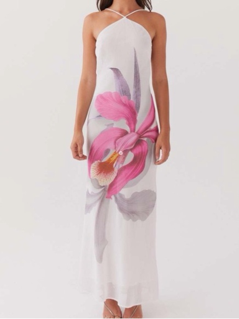Peppermayo tulip floral White Maxi Slip Dress with Pink Floral Print size 6
